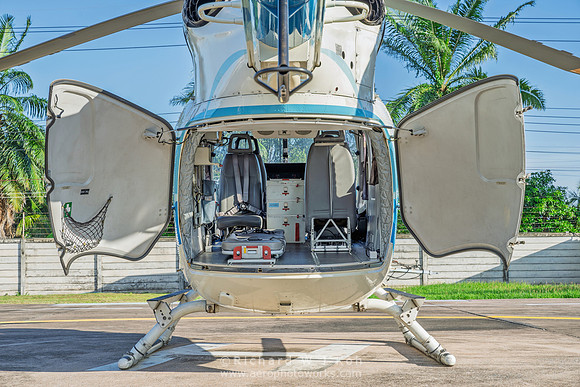 Airbus EC145 Helicopter with clamshell doors open