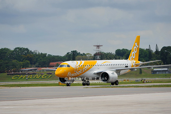 Scoot airline welcomes their first Embraer E190-E2 jet at Changi Airport, Singapore