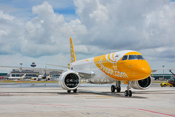 Scoot airline welcomes their first Embraer E190-E2 jet at Changi Airport, Singapore